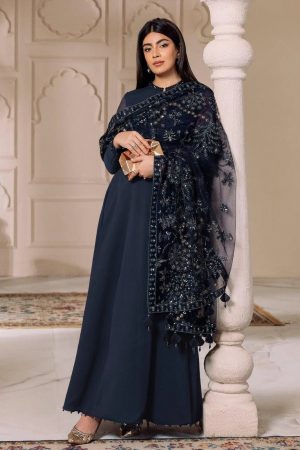 Elegant Luxury Work Unstitched Wedding Partywear Dark teal blue Dress Nikha Walima Engagement Mehndi Mayon Dress