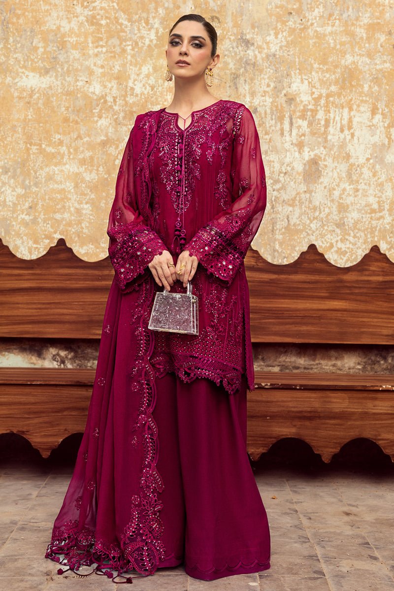 Elegant Luxury Work Unstitched Wedding Partywear Red Maroon Dress Nikha Walima Engagement Mehndi Mayon Dress