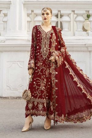 Elegant Luxury Work Unstitched Wedding Partywear Maroon Dress Nikha Walima Engagement Mehndi Mayon Dress