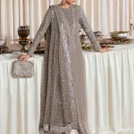 Elegant Luxury Work Unstitched Wedding Partywear Gray Dress Nikha Walima Engagement Mehndi Mayon Dress
