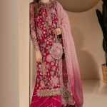 Elegant Luxury Work Unstitched Wedding Partywear Dark Pink Dress Nikha Walima Engagement Mehndi Mayon Dress
