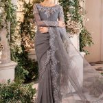 Elegant Luxury Work Unstitched Wedding Partywear Gray Saree Dress Nikha Walima Engagement Mehndi Mayon Dress