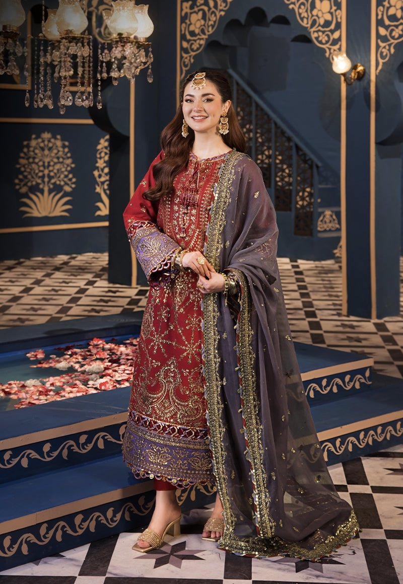 Elegant Luxury Work Unstitched Wedding Partywear Red Dress Nikha Walima Engagement Mehndi Mayon Dress