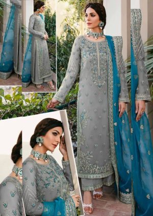Elegant Luxury Work Unstitched Wedding Partywear Gray Dress Nikha Walima Engagement Mehndi Mayon Dress