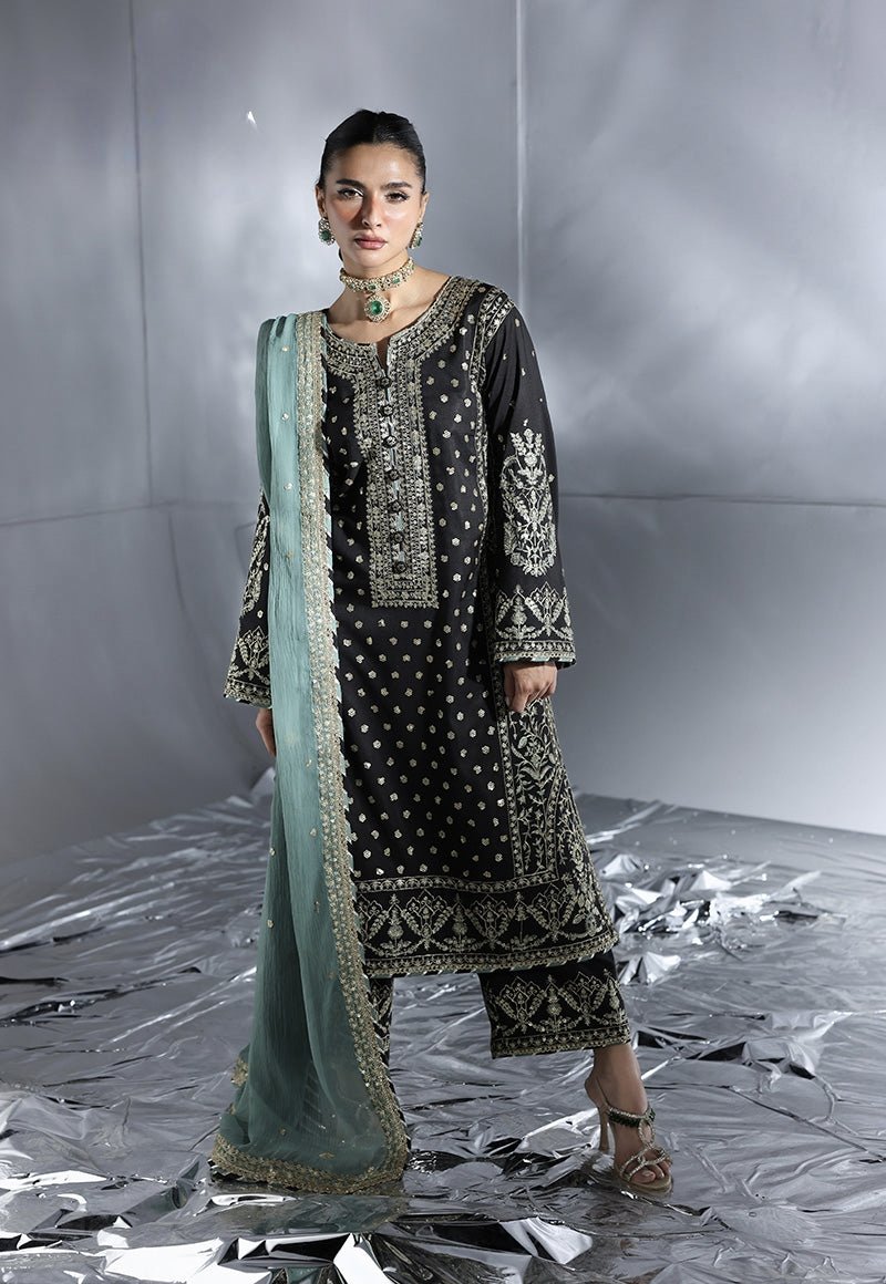 Elegant Luxury Work Unstitched Wedding Partywear Black Dress Nikha Walima Engagement Mehndi Mayon Dress