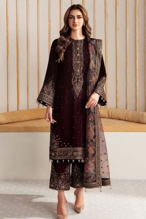 Velvet Elegant Luxury Work Unstitched Wedding Partywear Maroon Winter Dress Nikha Walima Engagement Mehndi Mayon Dress