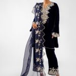 Velvet Elegant Luxury Work Unstitched Wedding Partywear Navy Blue Winter Dress Nikha Walima Engagement Mehndi Mayon Dress