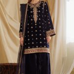 Velvet Elegant Luxury Work Unstitched Wedding Partywear Navy Blue Winter Dress Nikha Walima Engagement Mehndi Mayon Dress
