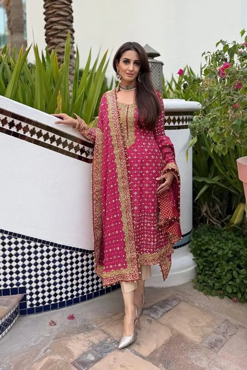 Elegant Luxury Work Unstitched Wedding Partywear Red Dress Nikha Walima Engagement Mehndi Mayon Dress