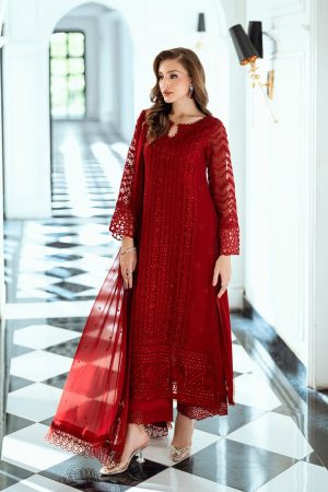 Elegant Luxury Work Unstitched Wedding Partywear Red Maroon Dress Nikha Walima Engagement Mehndi Mayon Dress