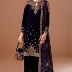 Velvet Elegant Luxury Work Unstitched Wedding Partywear Maroon Winter Dark purple Dress Nikha Walima Engagement Mehndi Mayon Dress