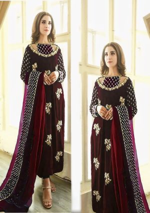 Velvet Elegant Luxury Work Unstitched Wedding Partywear Maroon Winter Maroon Dress Nikha Walima Engagement Mehndi Mayon Dress