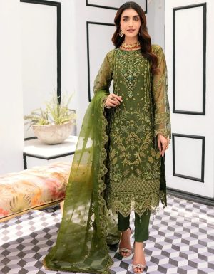 Elegant Luxury Work Unstitched Wedding Partywear Green Dress Nikha Walima Engagement Mehndi Mayon Dress