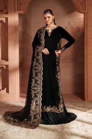 Velvet Elegant Luxury Work Unstitched Wedding Partywear Maroon Winter Black Dress Nikha Walima Engagement Mehndi Mayon Dress
