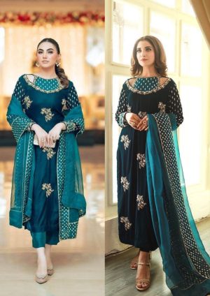 Velvet Elegant Luxury Work Unstitched Wedding Partywear Maroon Winter Zinc Teal Dress Nikha Walima Engagement Mehndi Mayon Dress