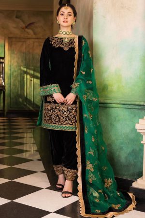 Velvet Elegant Luxury Work Unstitched Wedding Partywear  Winter Kai Green Dress Nikha Walima Engagement Mehndi Mayon Dress