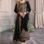 Velvet Elegant Luxury Work Unstitched Wedding Partywear  Winter Black Dress Nikha Walima Engagement Mehndi Mayon Dress