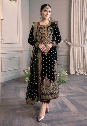 Velvet Elegant Luxury Work Unstitched Wedding Partywear  Winter Black Dress Nikha Walima Engagement Mehndi Mayon Dress
