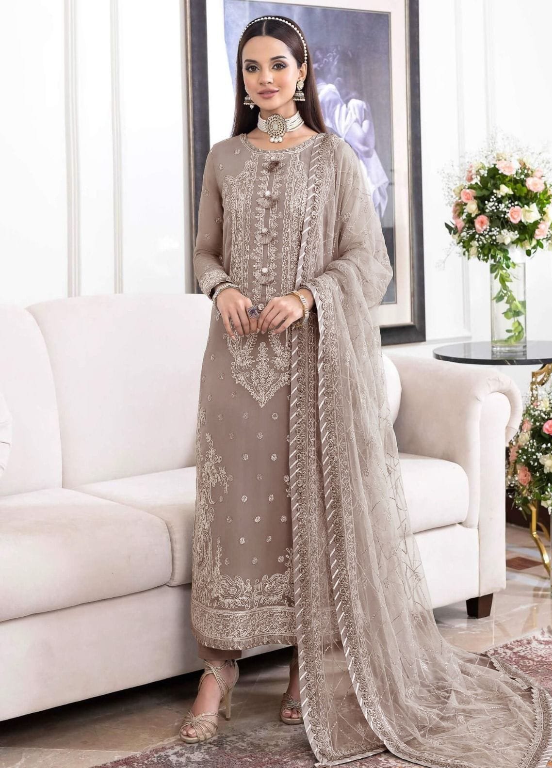 Elegant Luxury Work Unstitched Wedding Partywear Dress Nikha Walima Engagement Mehndi Mayon Dress