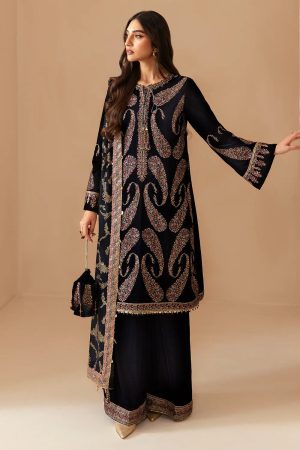 Velvet Elegant Luxury Work Unstitched Wedding Partywear  Winter Navy Blue Dress Nikha Walima Engagement Mehndi Mayon Dress