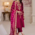 Velvet Elegant Luxury Work Unstitched Wedding Partywear Dark Pink Winter Dress Nikha Walima Engagement Mehndi Mayon Dress