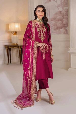 Velvet Elegant Luxury Work Unstitched Wedding Partywear Dark Pink Winter Dress Nikha Walima Engagement Mehndi Mayon Dress