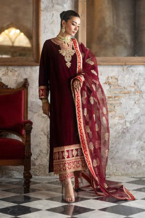 Velvet Elegant Luxury Work Unstitched Wedding Partywear  Winter Maroon Dress Nikha Walima Engagement Mehndi Mayon Dress