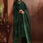 Velvet Elegant Luxury Work Unstitched Wedding Partywear  Winter Green Dress Nikha Walima Engagement Mehndi Mayon Dress