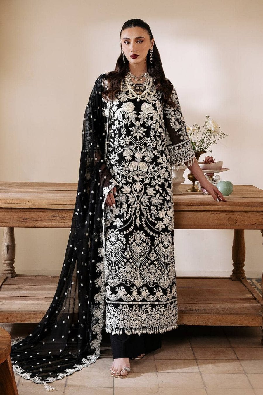 Elegant Luxury Work Unstitched Wedding Partywear black Dress Nikha Walima Engagement Mehndi Mayon Dress