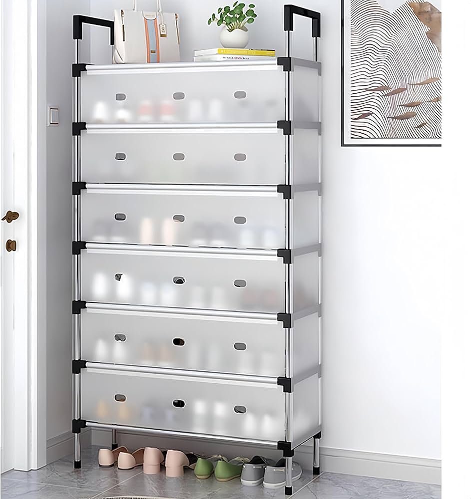 Multi Layer Dustproof Shoe Rack Organizer With Cover Foldable Plastic Shoe Storage Cabinet Durable Quality