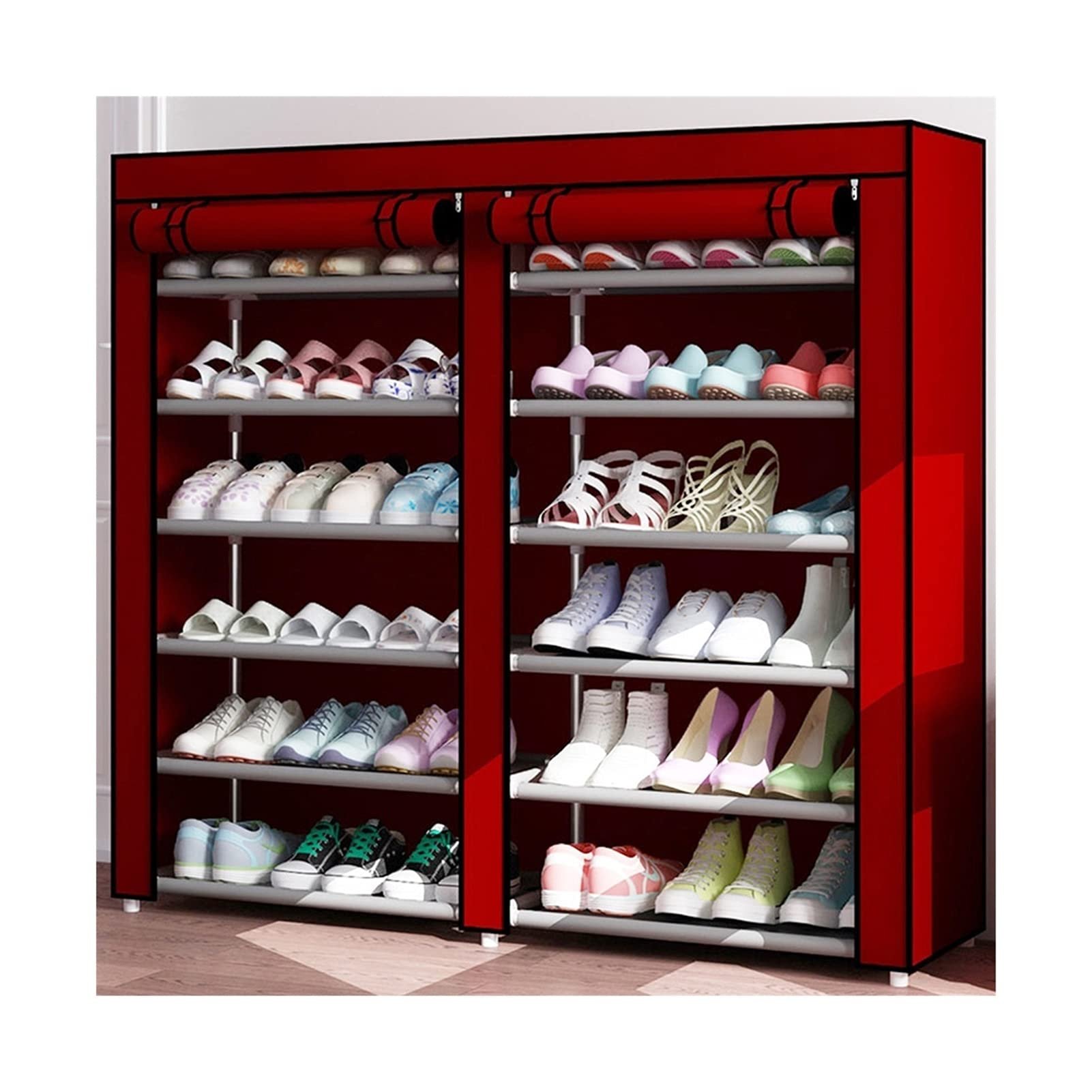 Shoes Rack, Shoe Storage Organizer Cabinet with Dustproof Fabric Cover, Large Shoe Rack Shoe Storage Organizer Cabinet Tower for Closet Bedroom Entryway