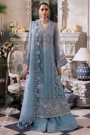Elegant Luxury Work Unstitched Wedding Partywear Sky blue Dress Nikha Walima Engagement Mehndi Mayon Dress