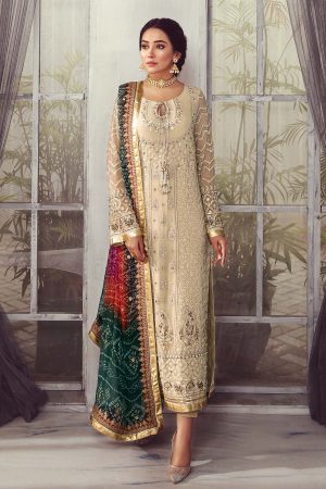 Elegant Luxury Work Unstitched Wedding Partywear off-white Dress Nikha Walima Engagement Mehndi Mayon Dress