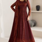 Elegant Luxury Work Unstitched Wedding Partywear Maroon Frock Dress Nikha Walima Engagement Mehndi Mayon Dress
