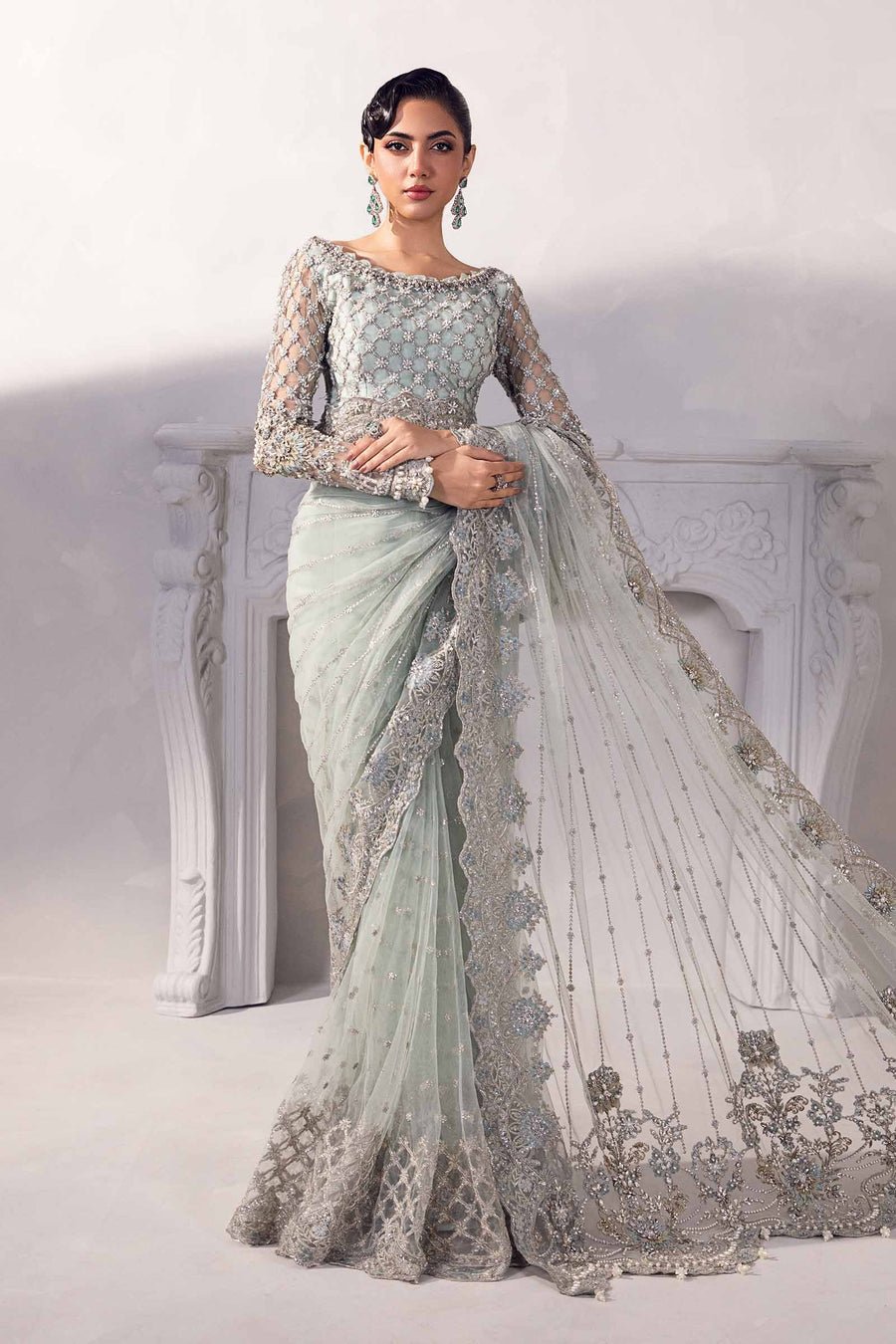 Elegant Luxury Work Unstitched Wedding Partywear Saree Dress