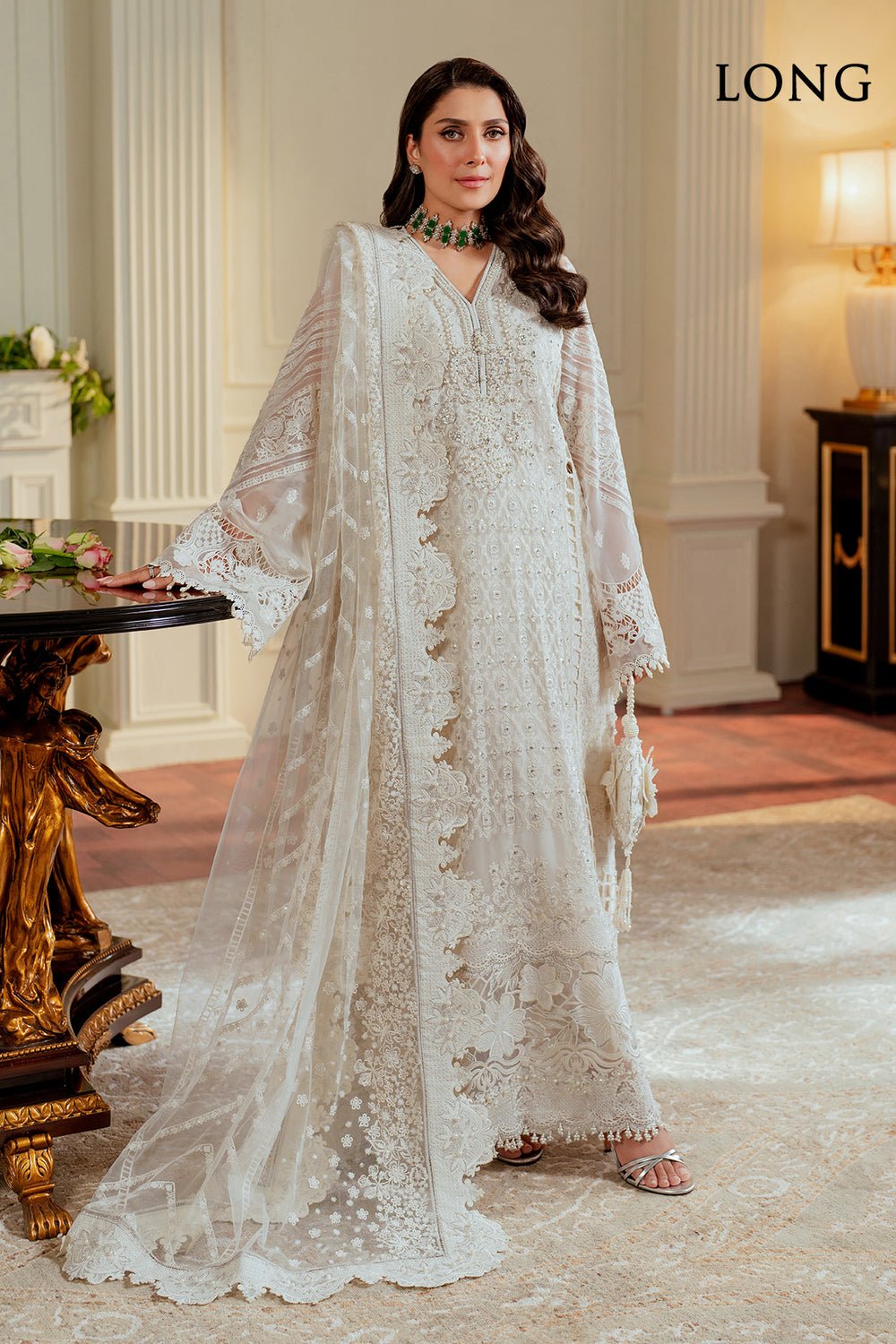 Elegant Luxury Work Unstitched Wedding Partywear White Dress Nikha Walima Engagement Mehndi Mayon Dress