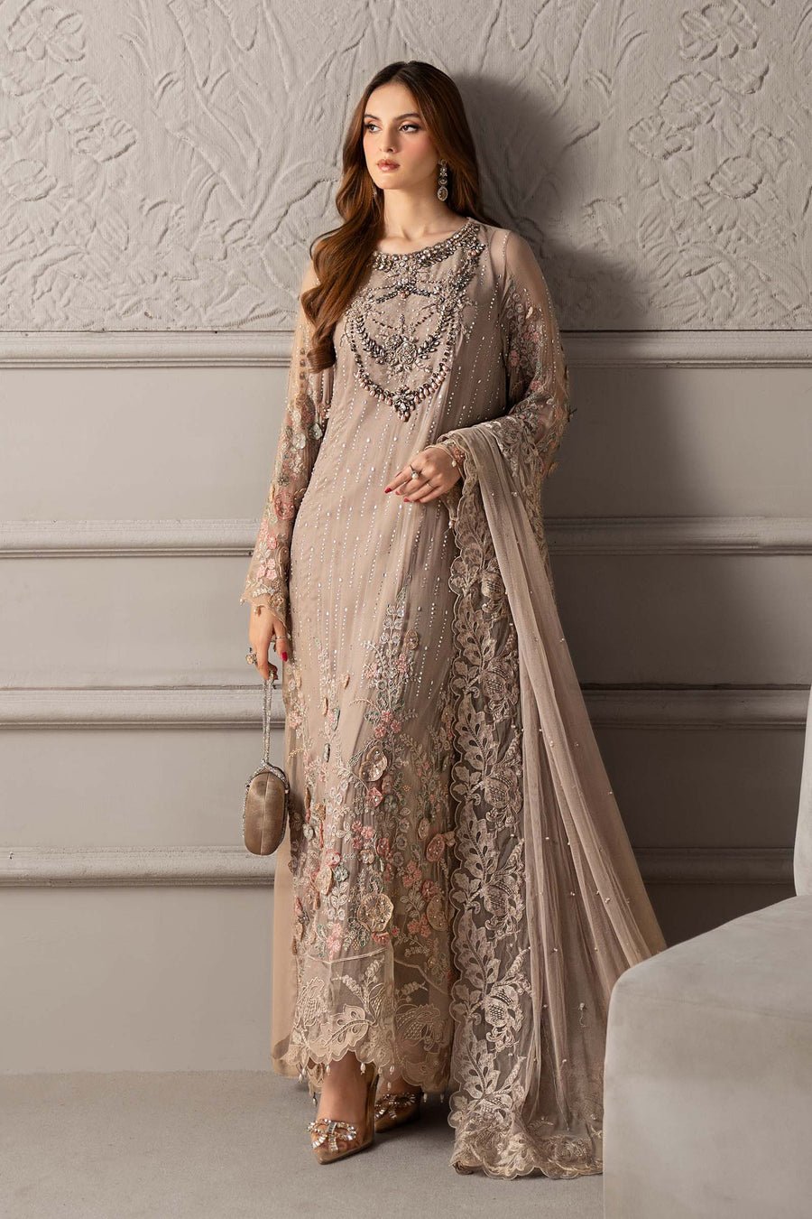 Elegant Luxury Work Unstitched Wedding Partywear Dress Nikha Walima Engagement Mehndi Mayon Dress