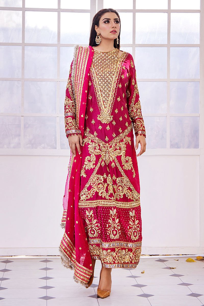 Elegant Luxury Work Unstitched Wedding Partywear Pink Dress Nikha Walima Engagement Mehndi Mayon Dress