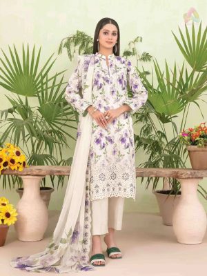 Elegant Summer Printed Embroidery Lawn Dress