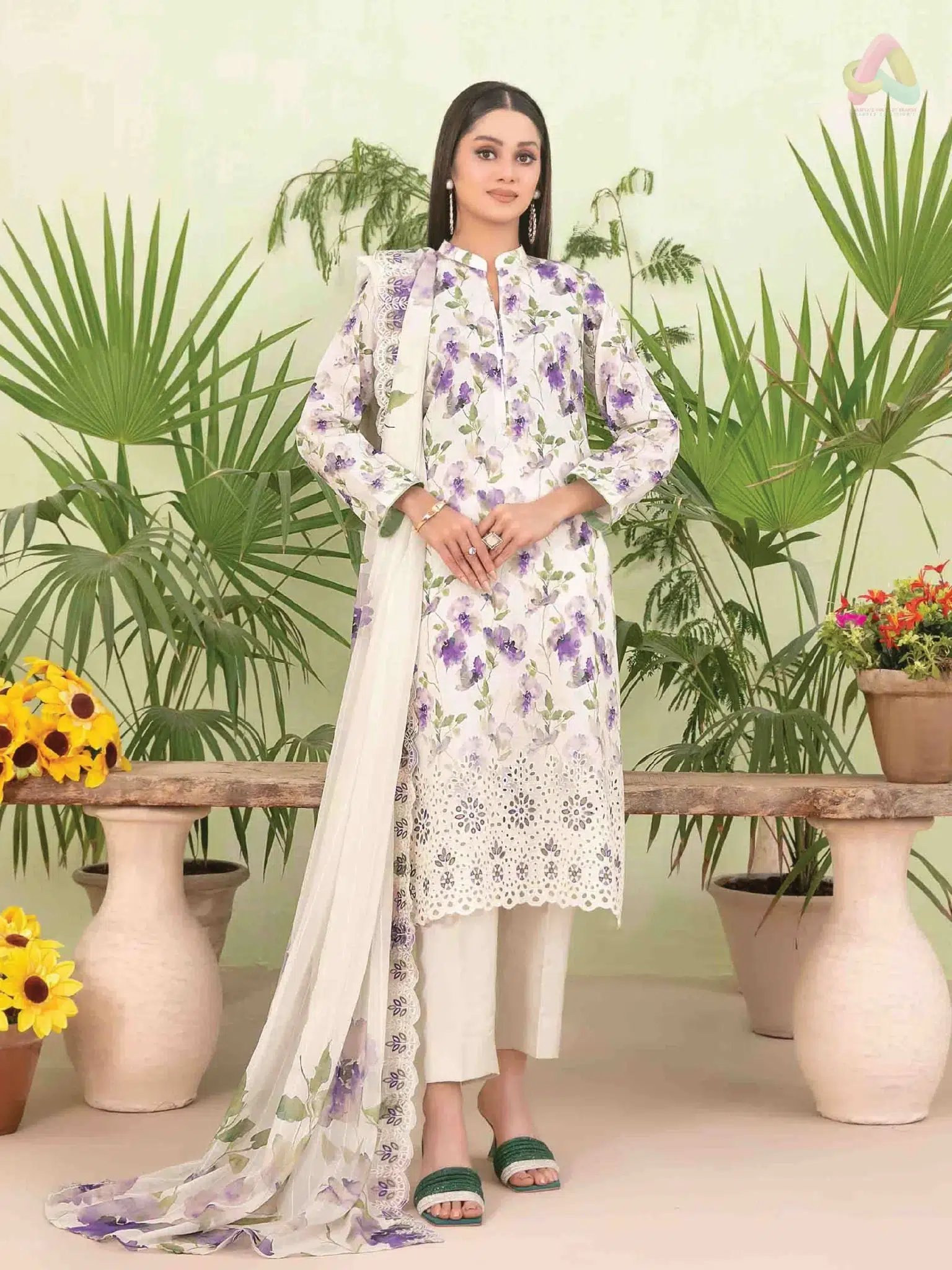 Elegant Summer Printed Embroidery Lawn Dress
