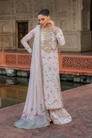 Elegant Summer Printed Embroidery white Lawn Dress