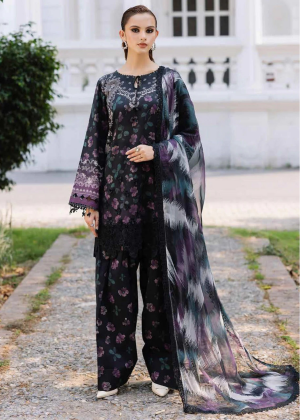 Elegant Summer Printed Embroidery  Black Lawn Dress