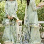 Elegant Summer Printed Embroidery  Mint Green Lawn Dress