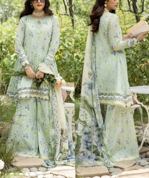 Elegant Summer Printed Embroidery  Mint Green Lawn Dress