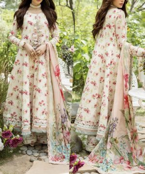Elegant Summer Printed Embroidery Lawn Dress