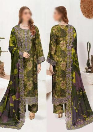 Elegant Summer Printed Embroidery Lawn Dress