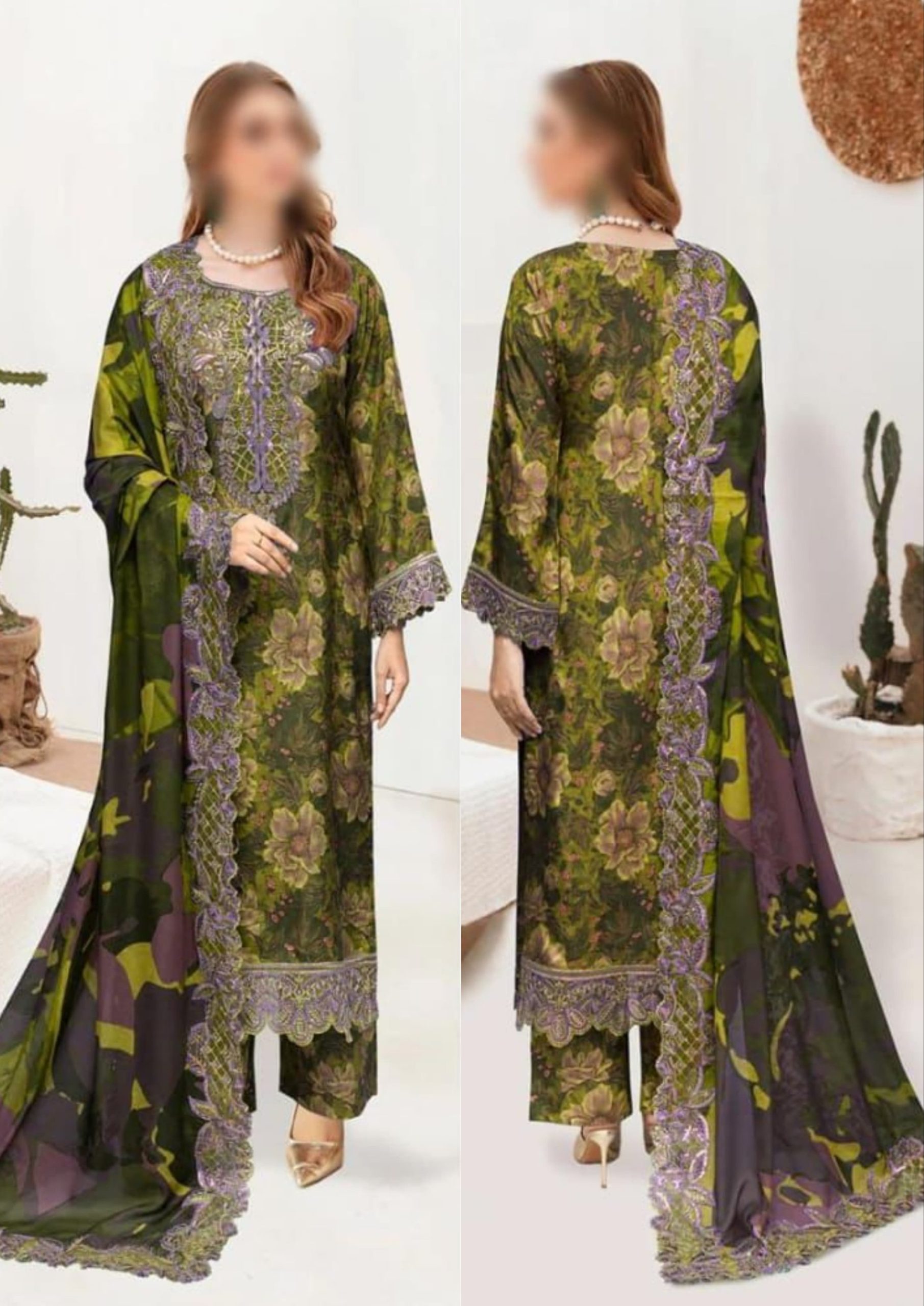Elegant Summer Printed Embroidery Lawn Dress