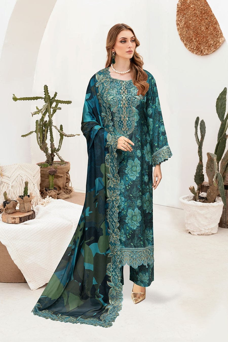 Elegant Summer Printed Embroidery Lawn Dress