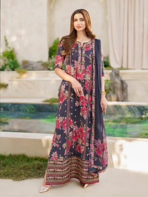 Elegant Summer Printed Embroidery  Lawn Dress