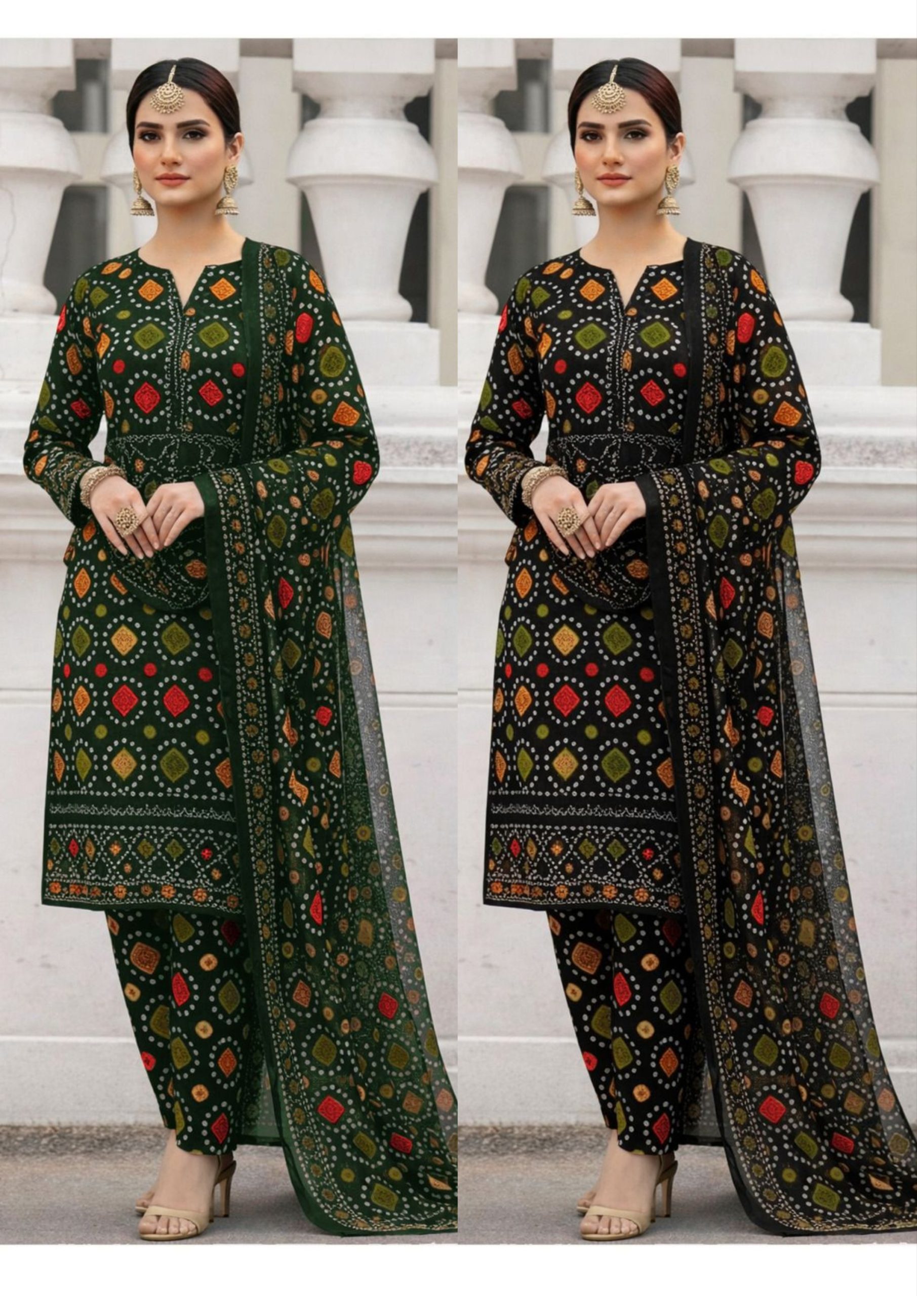 Elegant Summer Printed Embroidery Chunri Lawn Dress